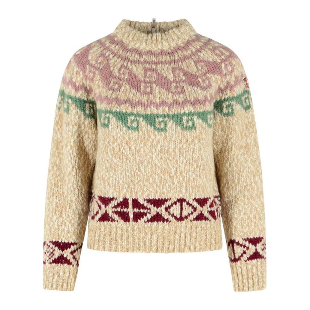 Moncler Grenoble Geometric Jacquard Sweater In Light Beige Wool Blend Women